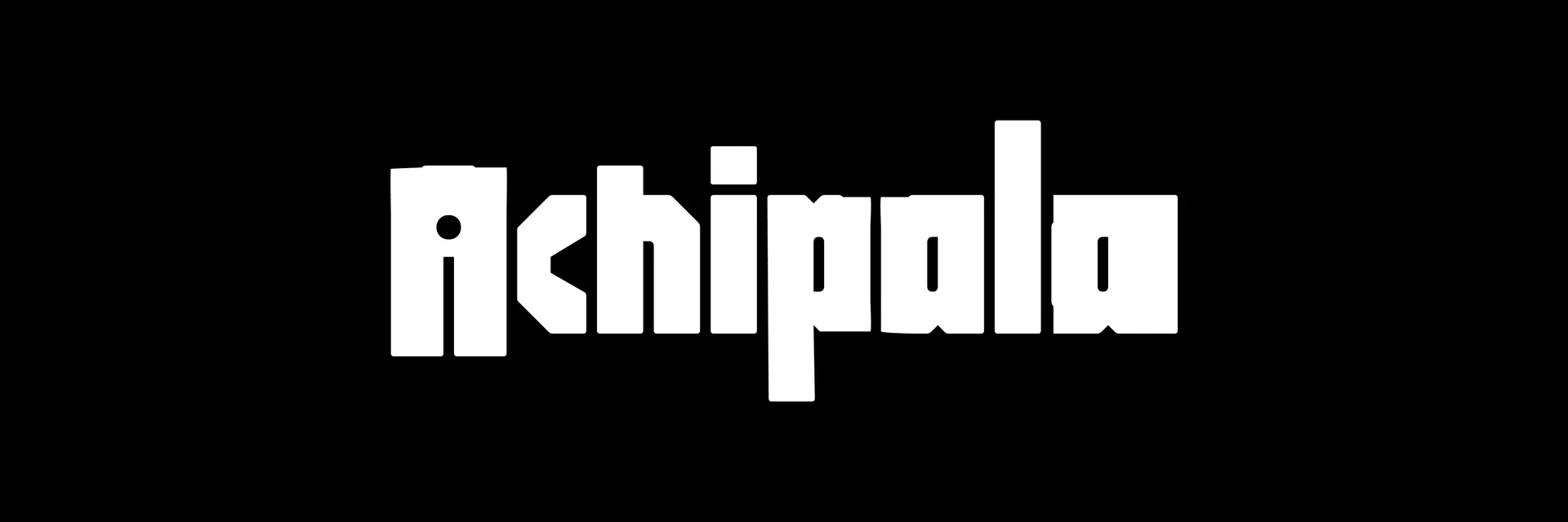 Logotipo Achipala em branco sobre preto.