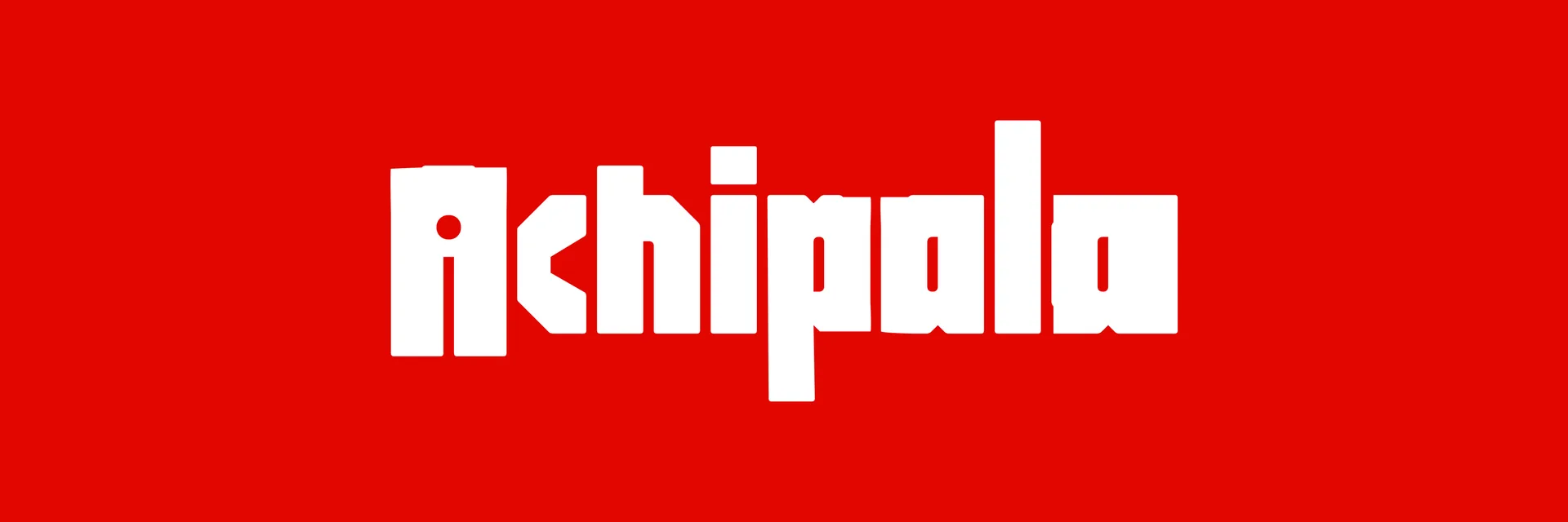 Logotipo Achipala em branco sobre vermelho.