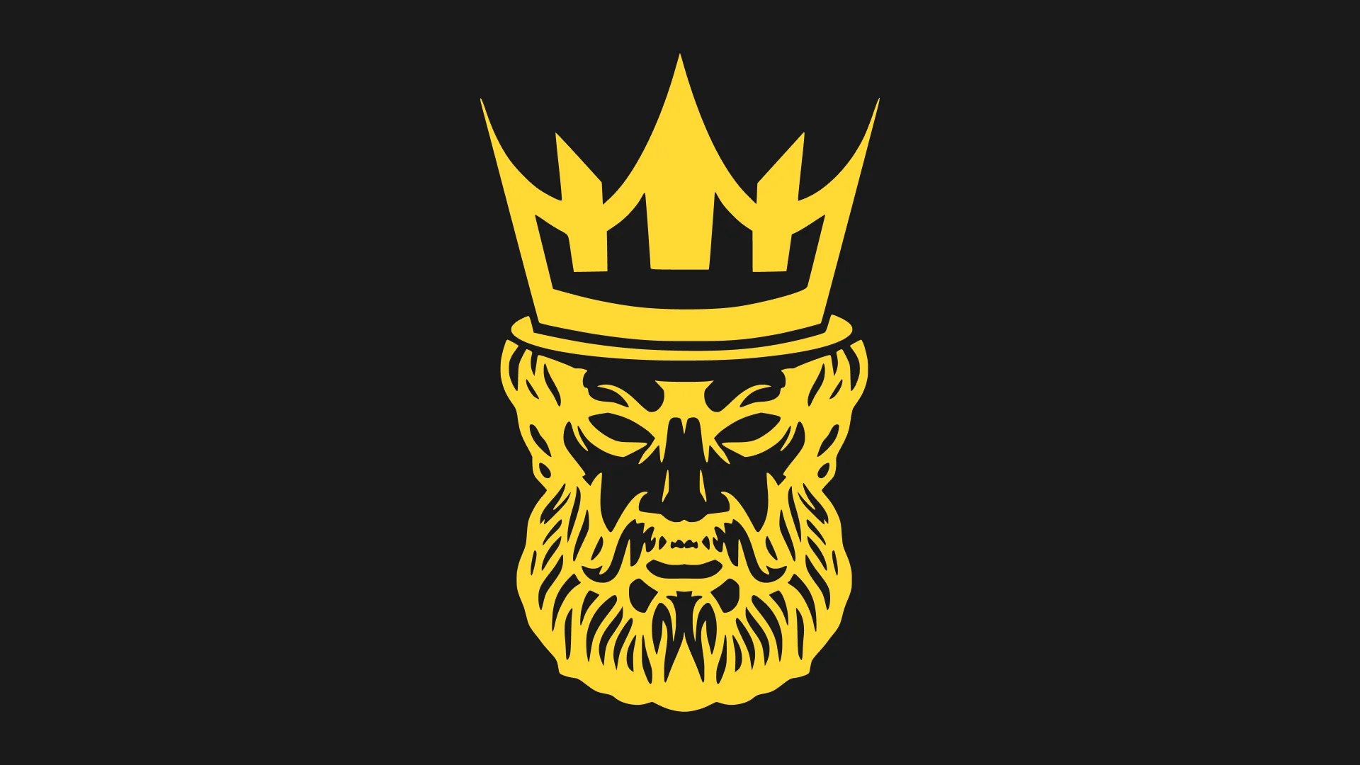 Símbolo do Ak Group em amarelo sobre preto: o rosto de um rei barbado com coroa.