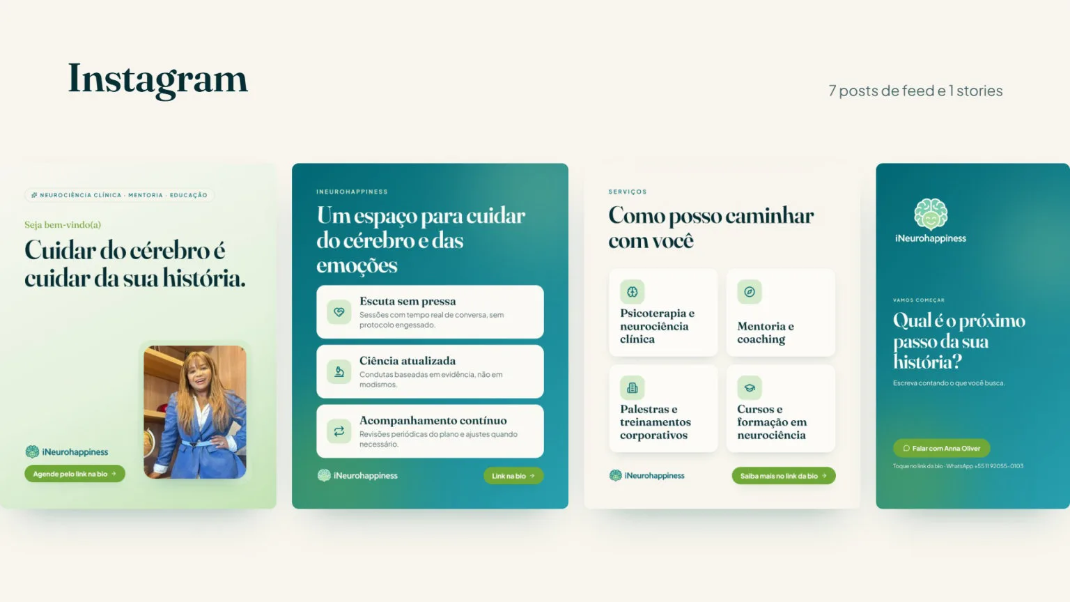 Posts e stories para o Instagram aplicando a identidade.